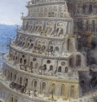 Lucas van Valckenborch (Lovaina, 1535-Frankfurt, 1597). La torre de Babel, 1595 (The Tower of Babel). Óleo sobre tabla. 43,5 x 64,5 cm. Coblenza, Mittelrhein-Museum.