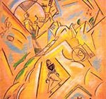 1917 Composición (Calle de Pedralbes), pastel, tinta china y lápiz grafito sobre papel, 55,6 x 44,3 cm., Fundació Joan Miró [Detalle] 