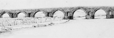Dibujo de una parte del puente romano de Mérida