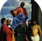 1510-11 La Pala de San Marcos, entronizado con los Santos Cosme y Damian, Roque y Sebastián [Detalle]