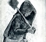 1879 'Minero con la pala al hombro' , Borinage, tiza negra, lápiz y pluma sobre papel, 49'5 x 27'5 cm., Museo del Estado Kröller-Müller, Otterlo [Detalle]