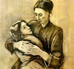 1883 'Mujer con su hijo sobre las rodillas', La Haya, tiza negra y clarión, 41 x 27 cm. [Detalle]