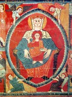 Virgen Trono de la Ermita de Vilaseca S. XI-XII, pintura sobre tabla. Museu Episcopal de Vic