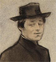 Isidre Nonell i Monturiol, pintor (Barcelona 1873-1911), hacia 1897-99, carboncillo, mina cont&eacute; y tinta pulverizada sobre papel, 64 x 30 cm.