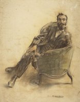 Retrato de Jaume Brossa, carboncillo, pastel y tinta pulverizada sobre papel, 59 x 45,1 cm., Museu Nacional d'Art de Catalunya