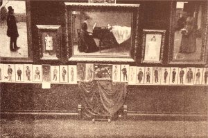 Retrato de Jaume Brossa, carboncillo, pastel y tinta pulverizada sobre papel, 59 x 45,1 cm., Museu Nacional d'Art de Catalunya