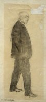 Retrato de Venanci Vallmitjana, carboncillo, pastel y tinta pulverizada sobre papel, 60,8 x 29,8 cm., Museu Nacional d'Art de Catalunya