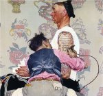1944, 4 de marzo, El artista del tatuaje, portada de de "Saturday Evening Post". Óleo sobre lienzo, 109'5 x 84 cm., Broolyn, NA, The Brooklyn Museum of Art, donación del artista