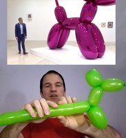 Jeff Koons frente a su obra motivada desde la globofexia