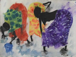 Miquel Barceló, Jeune Fille avec la Jupe Violette, Afrique, (Young Girl with a Violet Skirt, Africa), 2005, Mixed media on paper, 58 x 78 cm, Private Collection