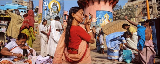 Pilgrims after holy bath Varanasi, 2005