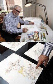 Botero en su estudio y con los bocetos de 'Via crucis?. Fotografías: EL TIEMPO/GDA