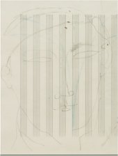 Amadeo Modigliani , Retrato de Moïse Kisling, de la serie Cahier de Musique, firmado y fechado 1916, lápiz de grafito y de color sobre papel pautado