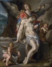 "El cuerpo de Cristo sostenido por ángeles", de Bartholomeus Spranger, c. 1587, óleo sobre cobre, 33’7 x 26’6 cm