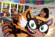 El tigre, las aventuras de Manny Rivera', con sus creadores, los mexicanos Jorge Guti&eacute;rrez y Sandra Equihua