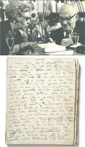 Max Brod con su secretaria y amante, Esther Hoffe. Abajo una de las páginas manuscritas de ‘El proceso’ de Kafka