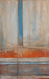 La obra de Marc Montijano Crucifixi Stigmata Sacrae, técnica mixta y collage sobre tela, 116 x 73 cm., 2010.