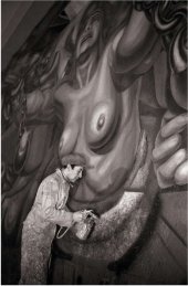 David Alfaro Siqueiros trabajando en el mural Nueva democracia en el Palacio de Bellas Artes, México, 1945.