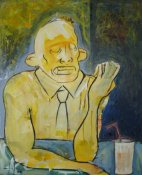 Marc Montijano, El Batido, acr&iacute;lico rotulador Montana y carboncillo sobre lienzo, 100 x 73 cm., 2004