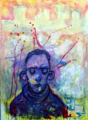 Marc Montijano, Sin t&iacute;tulo (El Audi rojo), acr&iacute;lico, rotulador Montana y carboncillo sobre lienzo, 100 x 73 cm., 2004