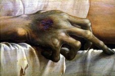 Detalle de El cuerpo de Cristo muerto en la tumba, de Hans Holbein